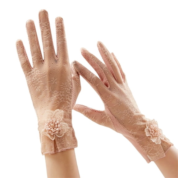 LSONABXA Pink Gloves Mittens for Women Under $5 Women's Lace Summer Thin Ice Gloves Breathable Elegant Warm Hand Socks