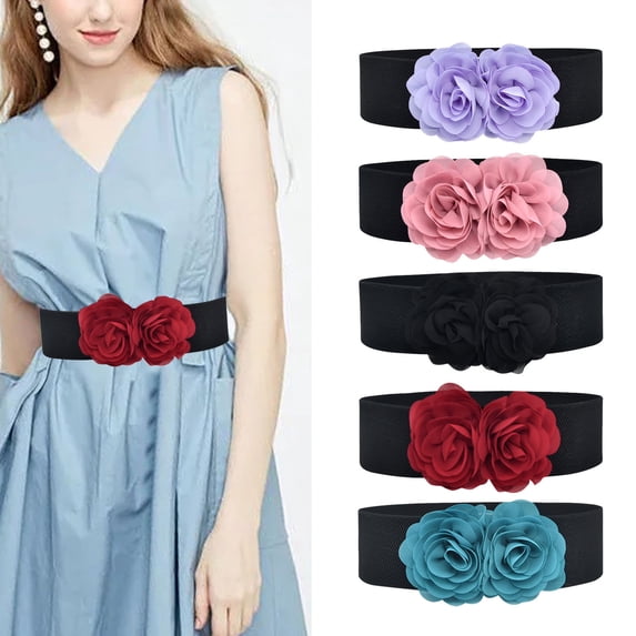 Summer Sales LSONABXA Saving $5 Purple Belt for Women Women Stretchy Belt For Dresses Elastic Wide Waist Belt Polyester Belt for Women