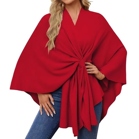 LSONABXA Red Wraps for Women Under $15 Women's Elegant Shawl Soft Open Front Poncho Sweater for Spring Fall Winter Female Shawl