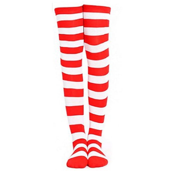 LSONABXA Watermelon red Stockings for Women Under $5 1 Pair High Long Stockings Over Knee Cosplay Party Costume Striped Socks Polyester Long Socks