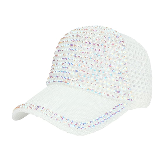 LSONABXA White Baseball Caps for Women Under $10 Women Men Studded Rhinestone Crystals Baseball Cap Adjustable Ponytail Mesh Bling Hat Muslim Hat