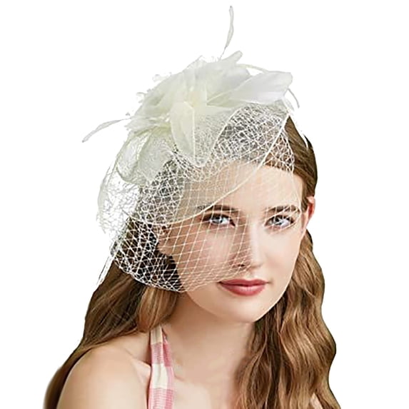 Hot Sales LSONABXA Saving $5 White Heardband for Women Under $5 Fascinator Pillbox Flower Hat Tea Party Cocktail Ball Wedding Church Lady Headscarf