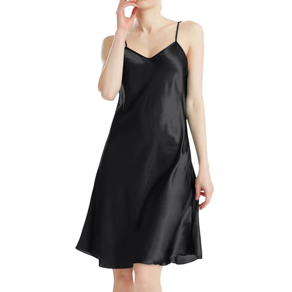 Summer Sales LSONABXA Saving $5 Women Nightgown Spaghetti Strap Cami Sleeveless Chemise Sleepwear Sleep Dress(Black,XL)