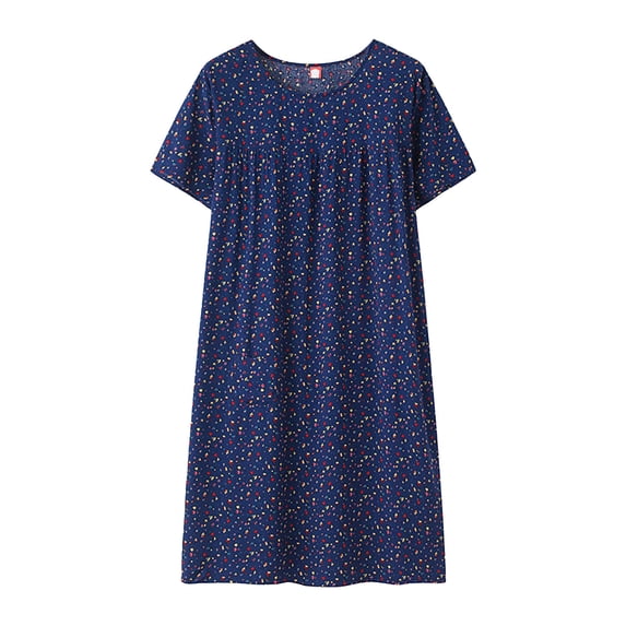 Summer Sales LSONABXA Saving $5 Women's Nightgown Short Sleeve Nightshirts Comfy Soft Pajama Sleep Dress(Navy,One Size)