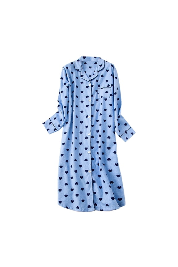 Summer Sales LSONABXA Saving $5 Womens' Cotton Nightgown Ladies Long Sleeve Sleepshirt V Neck Button Down Night Gowns Casual House Dress(Sky Blue,XL)