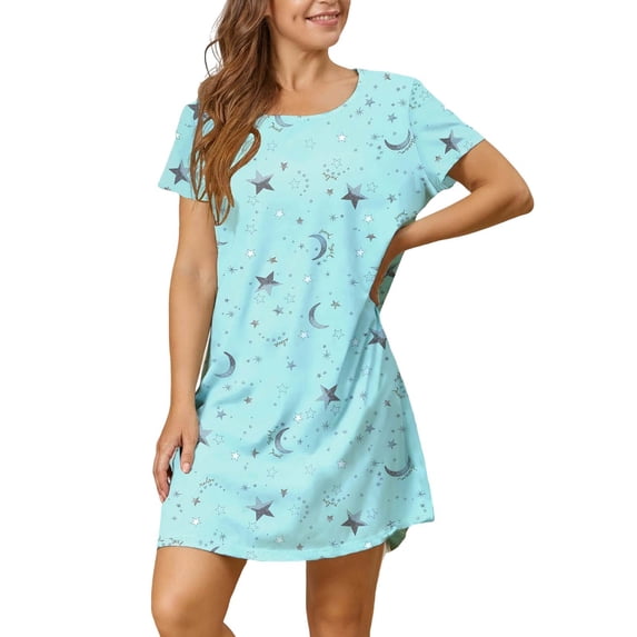 Summer Sales LSONABXA Saving $5 Womens Nightgowns Cotton Sleepwear Plus Size Sleep Shirt Short Sleeve Nightshirt Print Sleepshirt(Mint Green,M)