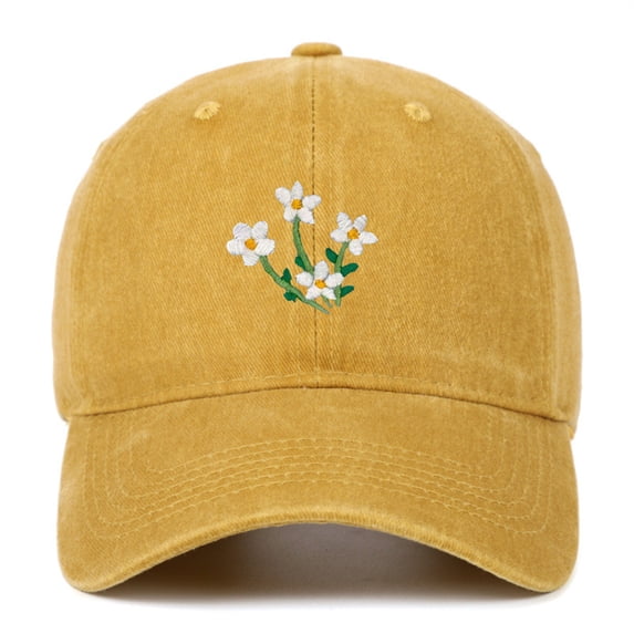 Hot Sales LSONABXA Saving $5 Yellow Baseball Caps for Men Women Under $5 Hand Embroidered Flower Design Baseball Cap UniFashion Cotton Hat Muslim Hat