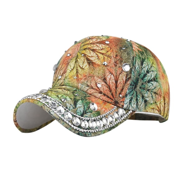 LSONABXA Yellow Baseball Caps for Women Under $5 Women's Summer Flash Drill Floral Print Baseball Cap Adjustable Visor Hat Muslim Hat