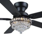 52 Inch Black Crystal Fandelier Ceiling Fan with Light, Quiet Reversible DC Motor, Modern Luxury Indoor Decor
