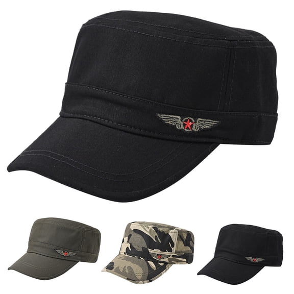 LSQii Army Cap for Men Adjustable Cotton Flat Top Hat Summer UV Protection Sunshade Hat Baseball Cap Camouflage for Golf Workout Hiking Driving