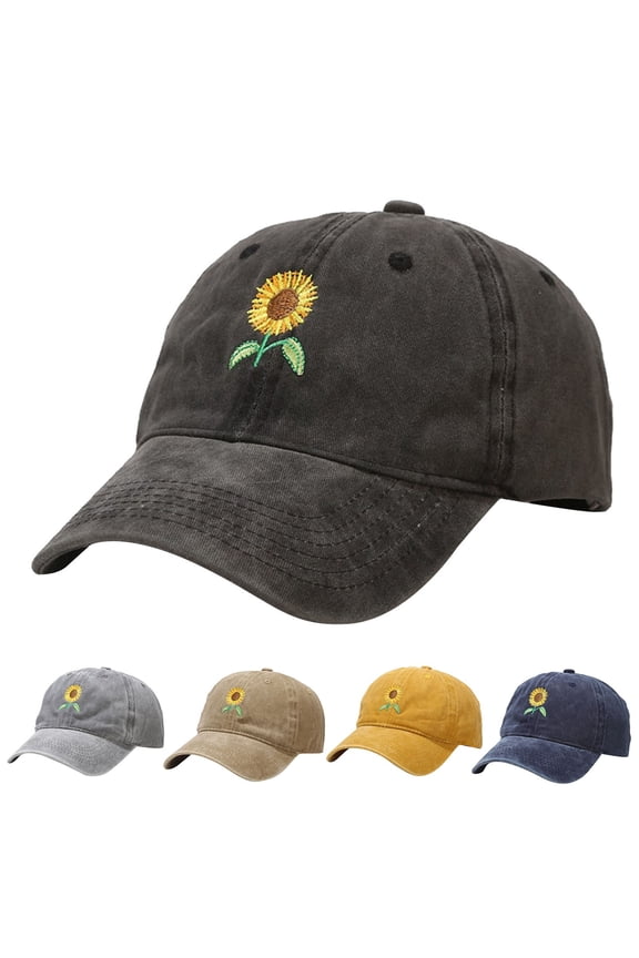 Baseball Caps for Women Men Casual UPF 80+ Lightweight Sunflower Embroidery Trucker Hat Adjustable Breathable UV Protection Sun Hat Khaki Summer Fashion