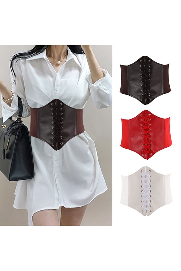 Belts for Women Retro Adjustable Fishbone Wide Waist Belt with Tie for Dress Elastic Waspie Court Shapewear Bustier Corset Tops Fashion Accessories White