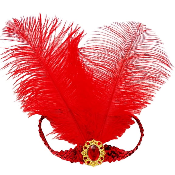 LSQii Carnival Headpieces for Women Party Headdress Mardi Gras 1920s Sequined Showgirl Flapper Headband Fashion Accessories Red