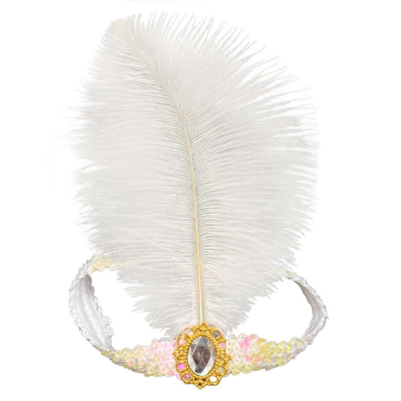 LSQii Carnival Headpieces for Women Party Headdress Mardi Gras 1920s Sequined Showgirl Flapper Headband Fashion Accessories White,Under $3