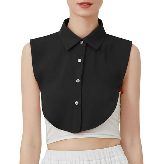 LSQii False Collar for Women Solid Color Lightweight Detachable Half Shirts Round with Buttons Elastic Waist Outfits Trendy All Season Black