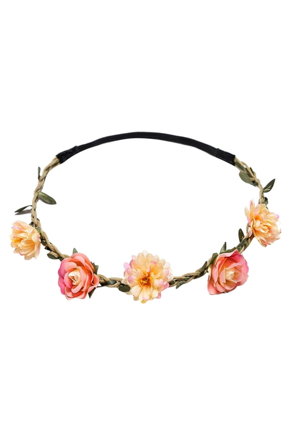 Flower Crown Headband for Women Fairy Style Elegant Sweet Hair Band Chiffon Floral Garland Hair Wreath for Bridal Wedding Spring Summer White