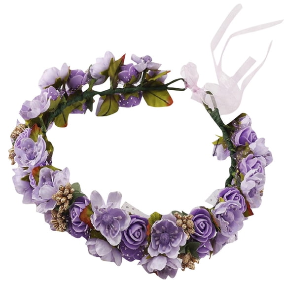 LSQii Flower Crown Headband for Women Fairy Style Elegant Sweet Hair Band Chiffon Floral Garland Hair Wreath for Bridal Wedding Spring Summer