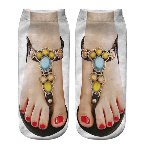 LSQii Funny Socks for Women 3D Pattern Casual Soft Happy Feet Crazy Novelty Manicure Print Hidden Running Low Cut Ankle Socks Personalized