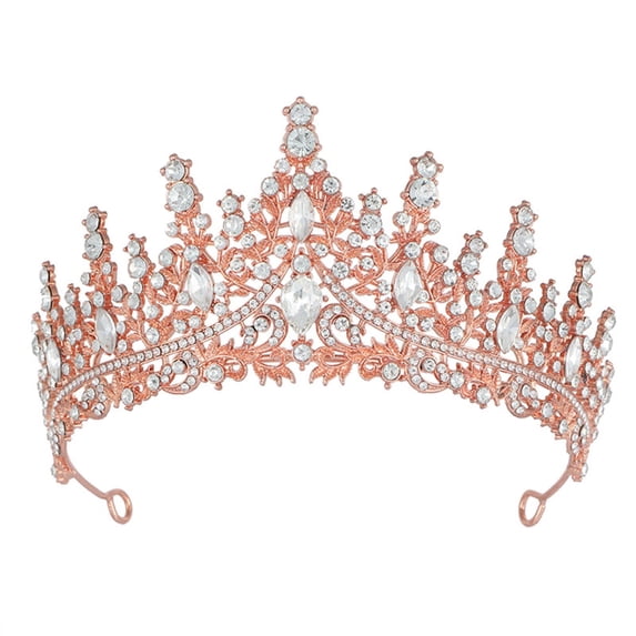 LSQii Gold Crown for Women Happy Birthday Princess Party Decorations Crystal Rhinestone Queen Tiaras Headband Photo Props Decoration & Gift Navy