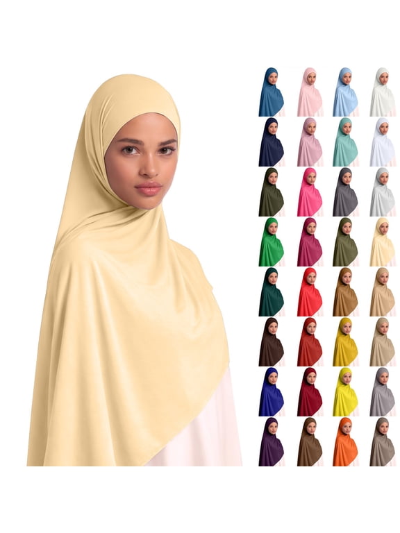 Head Scarves for Women Casual Soft Lightweight Breathable Solid Color Muslim Hijab Cotton Adjustable Stretch Large Shawl Wrap Jersey Hijab Everyday Wear White,Under $3