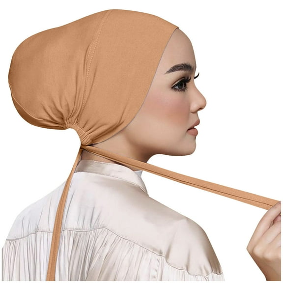 LSQii Headbands for Women Casual Elastic Bandage Soft Beanie Muslim Hijab Lightweight Breathable Turban Head Wraps Solid Color Fashion Accessories Orange