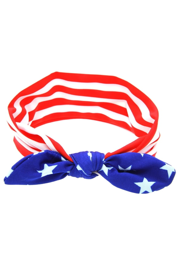 Headbands for Women Casual Non Slip Knotted Hair Bands American Flag Stars Stripes Elastic Head Wrap Independence Day White