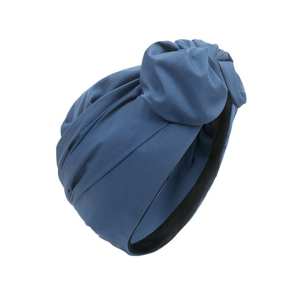 LSQii Headbands for Women Turban Head Wraps Solid Color Casual Elastic Soft Beanie Flower Muslim Hijab Lightweight Breathable Hair Accessories Blue
