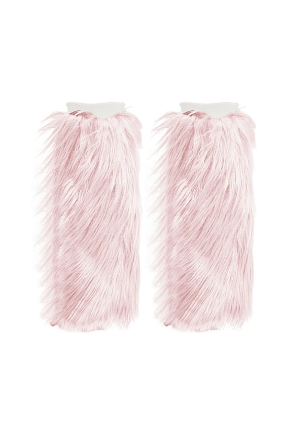 Leg Warmers Fluffy Faux Fuzzy Boot Covers for Women Solid Color Long Plush Warms Socks for Stage Performances Winter Spring Pink