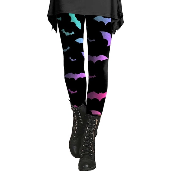 LSQii Leggings Spooky Bat Graphic High Waisted Halloween Leggings for Women Soft Stretchy Fall Pants Holiday Party Outfit Multiple Color Options 2026 Trendy | 4XL Size