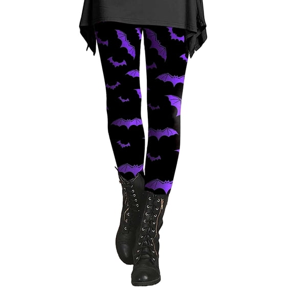 LSQii Leggings Spooky Bat Graphic High Waisted Halloween Leggings for Women Soft Stretchy Fall Pants Holiday Party Outfit Multiple Color Options 2026 Trendy | S Size