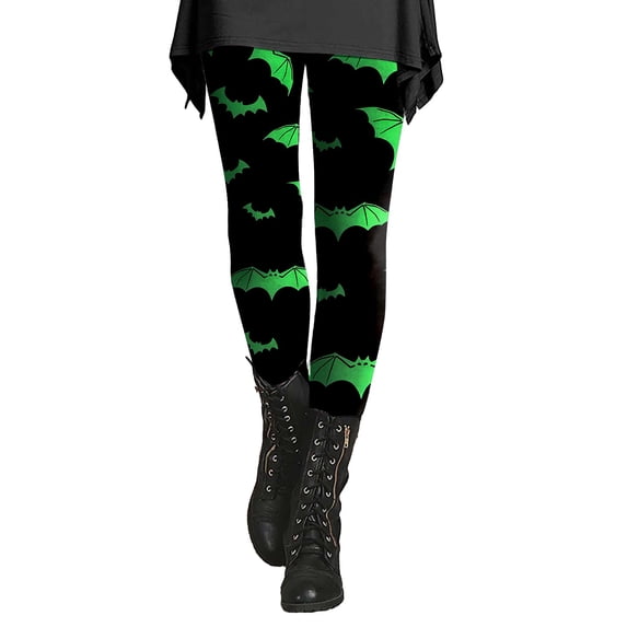 LSQii Leggings Spooky Bat Graphic High Waisted Halloween Leggings for Women Soft Stretchy Fall Pants Holiday Party Outfit Multiple Color Options 2026 Trendy | L Size