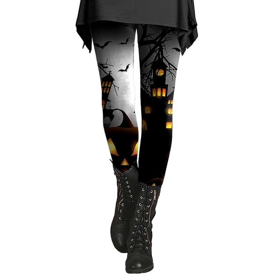 LSQii Leggings Spooky Bat Graphic High Waisted Halloween Leggings for Women Soft Stretchy Fall Pants Holiday Party Outfit Multiple Color Options 2026 Trendy | 2XL