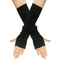 thumbnail image 1 of LSQii Long Fingerless Gloves for Women Casual Cozy Knitted Arm Warmers with Thumb Hole Soft Solid Color All Season Fashion Accessories Black, 1 of 4