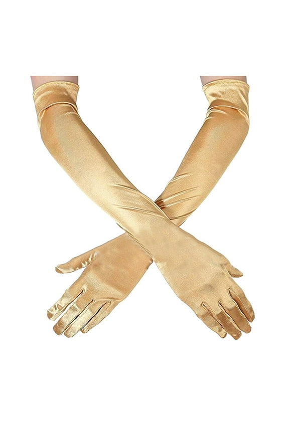 Long Opera Gloves for Women 1920s 20s Stretchy Satin Gloves Bridal Princess Evening Dress Formal Elbow Length Fashion Accessories Gold