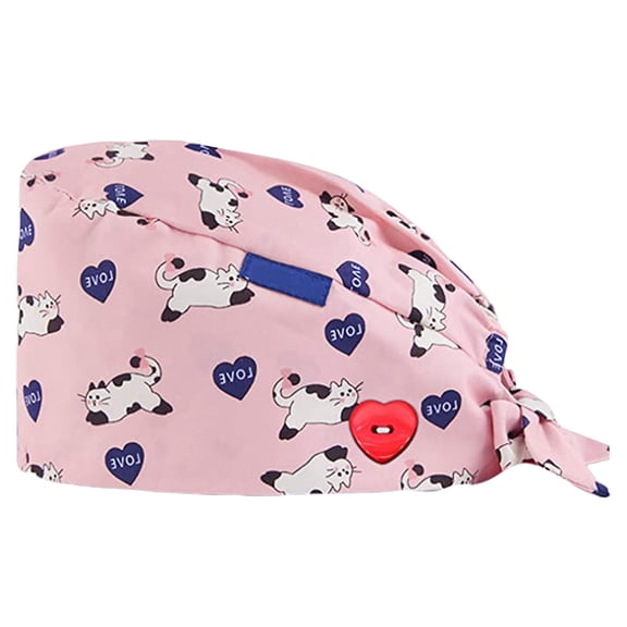 LSQii Printed Hat for Women Men Casual Button Work Scrub Cap Windproof Thicken Warm Cuffed Soft Beanie for Work and Daily Wear Pink