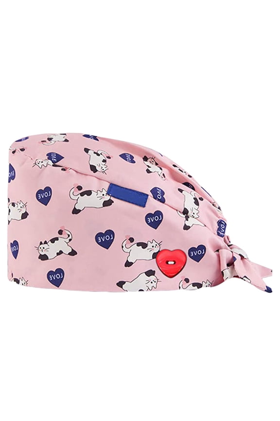 Printed Hat for Women Men Casual Button Work Scrub Cap Windproof Thicken Warm Cuffed Soft Beanie for Work and Daily Wear Pink
