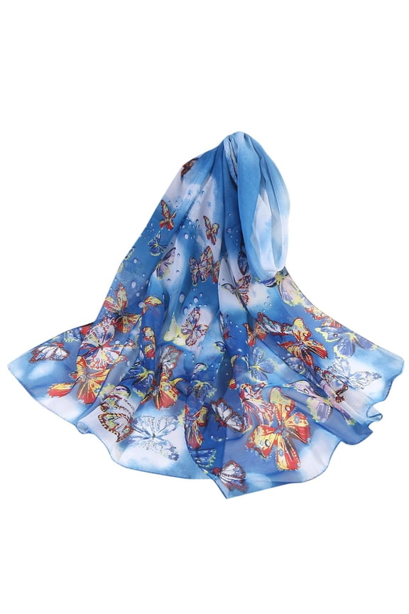 Scarf for Women Casual Lightweight Floral Print Boho Chiffon Scarves Large Long Sunscreen Beach Shawl Wrap Fashion Accessories Spring Summer Blue