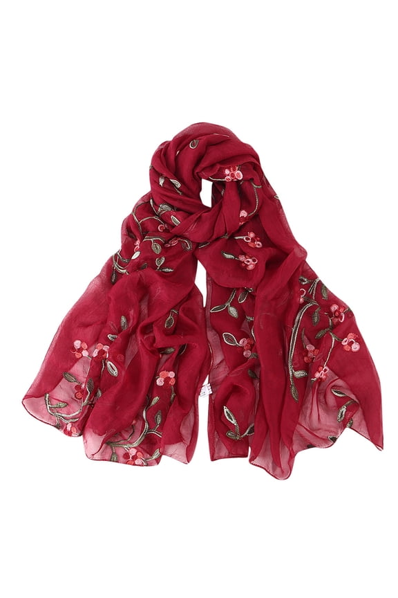 Scarf for Women Casual Lightweight Floral Print Boho Chiffon Scarves Large Long Sunscreen Beach Shawl Wrap Fashion Accessories Spring Summer Wine Red