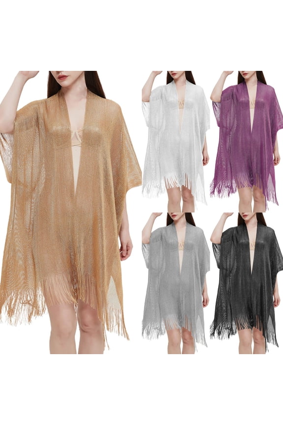 Shawl Wraps for Women Metallic Glitter Tassel Fringe Shawls Scarf Long Elegant Beach Travel Cardigan for Evening Dresses Wedding Bridal Tea Party Cover Up