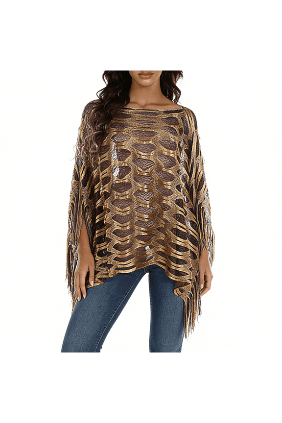 Shawl Wraps for Women Solid Color Loose Hollow Out Coat Pullover Cape Fringed Splice Poncho With Tassels Holiday Costume Accessories Daily Wear Black