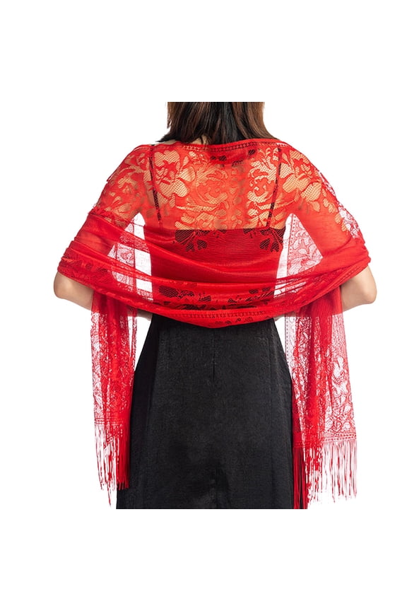 Shawl for Women Casual Lace Shawl Warp Lightweight Solid Color Soft Sunshade Blanket Scarf Evening Gown for Travel Vacation Spring Summer Red
