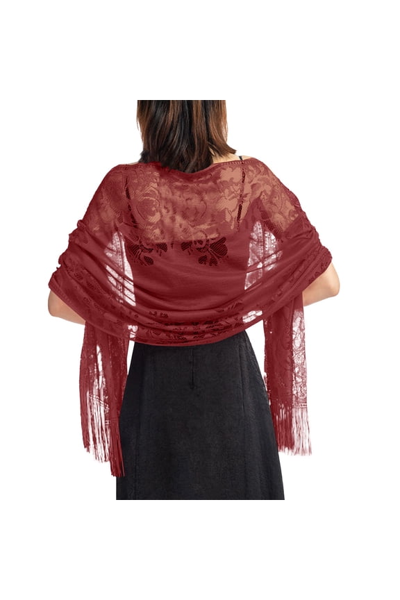 Shawl for Women Casual Lace Shawl Warp Lightweight Solid Color Soft Sunshade Blanket Scarf Evening Gown for Travel Vacation Spring Summer Wine