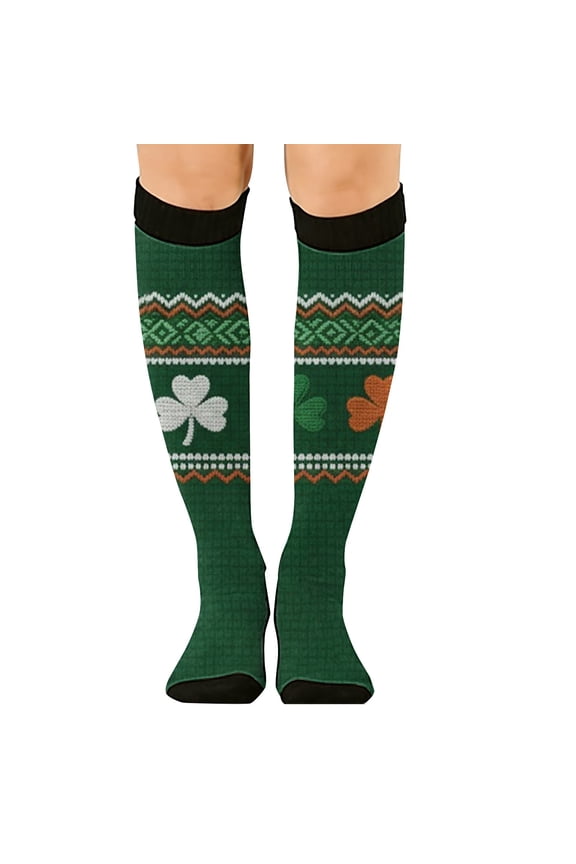 Socks for Women Men Shamrock Striped Pattern Cotton Crew Sock Holiday Soft Knitted Medium Stockings Funny Novelty Irish St. Patrick Day Dark Blue
