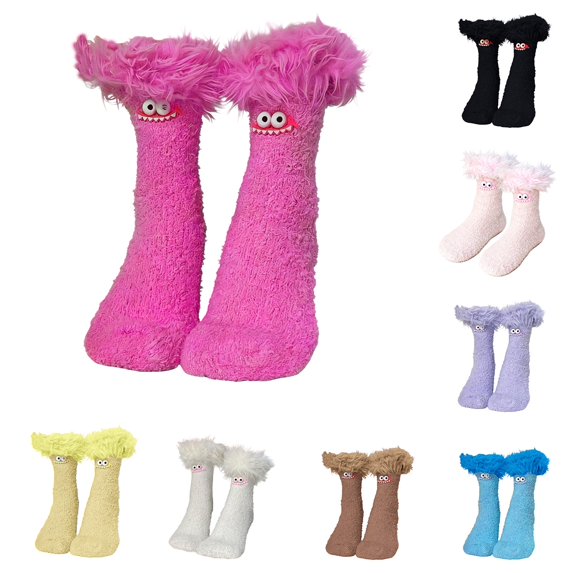 LSQii Socks for Men Women Casual Big Mouthed Plush Ankle Socks Fluffy Soft Breathable Home Floor Slipper Non Slip Novel Funny for Gift Trendy Blue