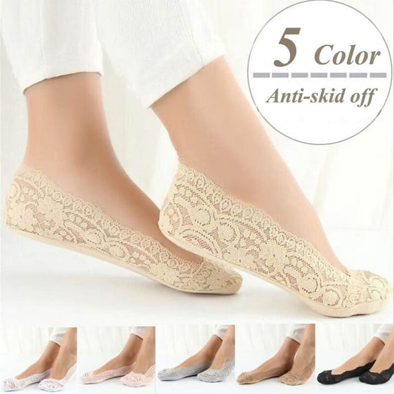 LSQii Socks for Women Casual Lace Low Cut Boot Socks Fashion Elegant LightWeight Thin Non Slip Flats Hidden Invisible Summer No Show White,Under $3