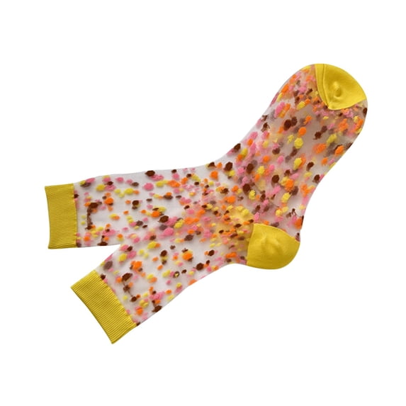 LSQii Socks for Women Fashion Polka Dot Sheer LightWeight Thin Boho Crew Sock Moisture Wicking Non Slip Casual Summer Leisure Trendy Yellow,Under $3