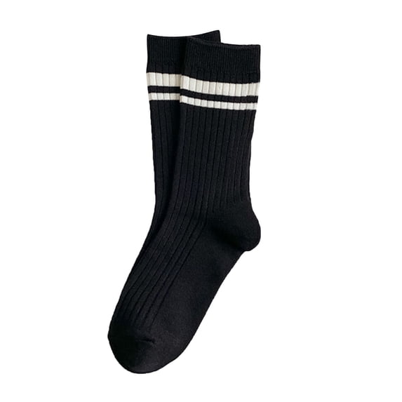 LSQii Socks for Women Men Breathable Comfort Casual Cotton Odor Proof Crew Socking Striped Knit Soft Fashion Daily Wear All Season Black