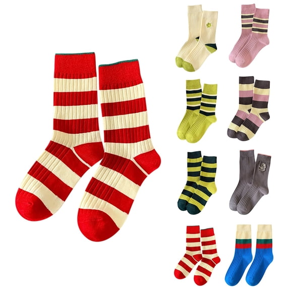 LSQii Socks for Women Men Casual Striped Rib Knit Sport Ankle Socks LightWeight Breathable Cotton Non Slip Moisture Wicking Retro Daily Wear Outdoor