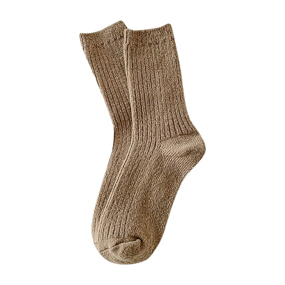 LSQii Socks for Women Men Retro Soft Comfort Casual Thick Warm Solid Color Breathable Knit Crew Sock Ladies Gifts Fall Winter Brown