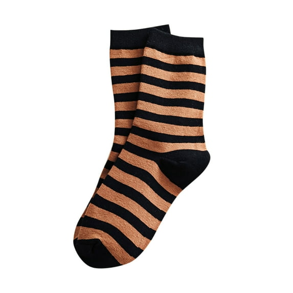 LSQii Socks for Women Men Striped Knit Soft Cotton Odor Proof Breathable Comfort Casual Crew Socking All Season Fashion Daily Wear Brown